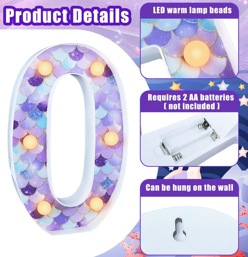 0 Mermaid Birthday Party Decoration LED Glowing Numbers Mermaid Number Light Up Number Light up Sign Digital Lights