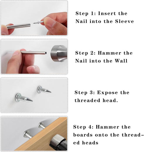 200pcs Double-Head Seamless Skirting Thread Nails, Invisible Mechanical Connector with Specific Sleeve Tool