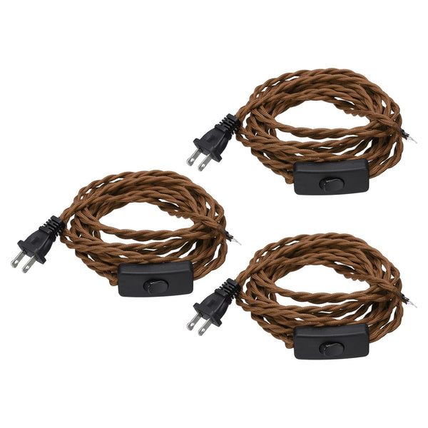 uxcell 15Ft 18/2 Cloth Covered Lamp Cord with Plug, 3 Pcs Vintage