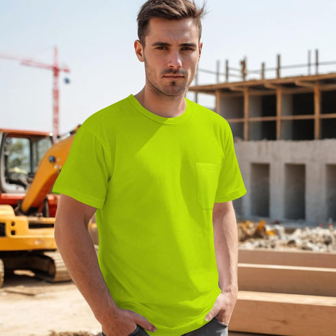 High Visibility Shirts for Men, Hi Vis Safety Construction Short Sleeve Work Shirts, ANSI Compliant, UC-Yellow L.