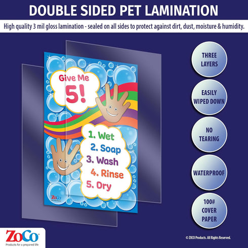 Safety Magnets ZOCO Handwashing Poster, Wash Your Hands Sign for Kids, Laminated 12x18, Classroom Decor