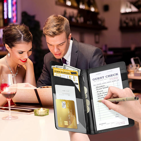 Black Server Books For Waitress/Waiter Book with Zipper Money Pocket,Cute Waitress Books Organizer Accessories Fit