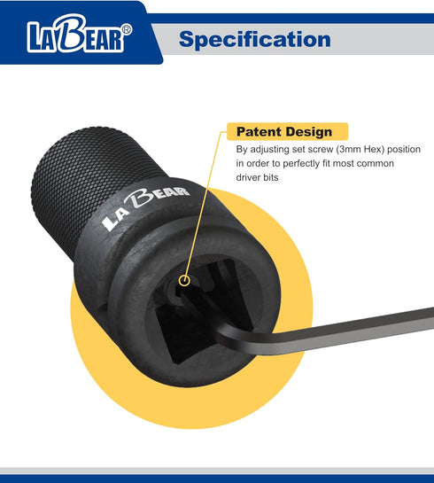 LABEAR Impact Wrench Adapter, 3/8" Drive Female to 1/4" Hex Converter, Quick Release Chuck for Impact Drill