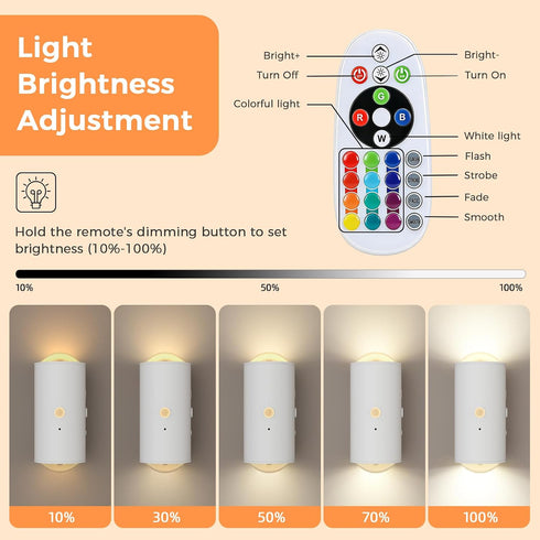 16 Motion Sensor Wall Light, RGB LED Wall Light with Remote Control, Colors Brightness Adjustable, Wall Sconces Battery