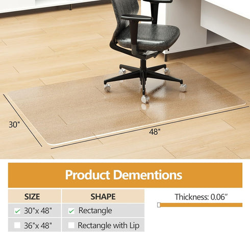 MAXTBEE 30"x48" Office Chair Mat for Hardwood Floor, Floor Mat for Carpet Rolling Chair for Low Pile Carpet Heavy Duty