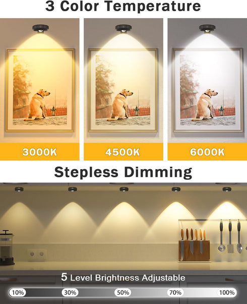1200mAh Dimmable Light/3 Pack WILLED Picture Lights for Wall, Rechargeable Battery Operated Picture Frame lights, Puck
