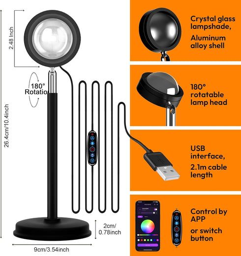 Molemyn Sunset 21 Sunset 180 Lamp Projector with APP Control - Color Changing LED Light, Adjustable for Photography