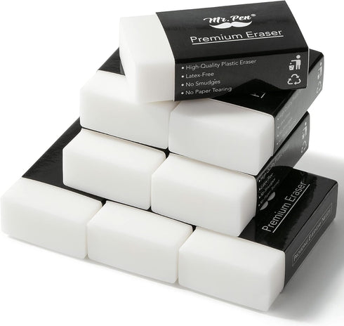 Mr. Pen Pencil Eraser, 8 Pack White Erasers for Artists, Large Drawing Erasers for Sketching and School