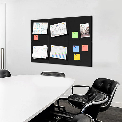 MaxGear Large Cork Board for Wall, 36" x 24", Black Bulletin Board, 6 Pack Felt Wall Tiles with Pushpins