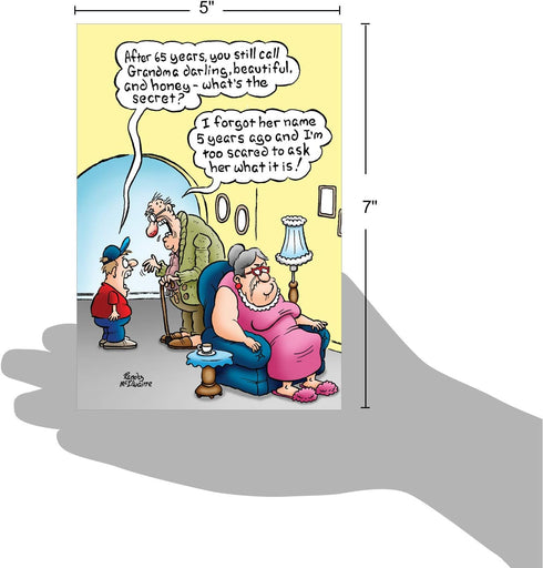 NobleWorks Funny Anniversary Card with Envelope, Cartoon Marriage Humor Notecard for Spouse - Grandma's Name C6976ANG