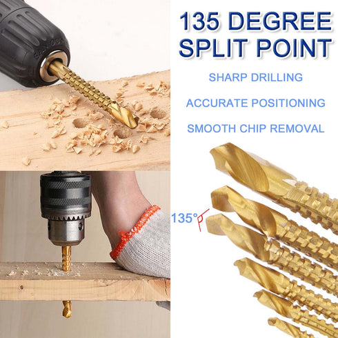 Titanium Coated HSS Twist Drill Bits, 8Pcs 3-10mm for Wood, Metal, Plastic Hole Cutting