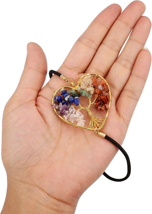 Yoption 2 Pack Tree of Life Elastic Bookmark, Golden Heart Shape Vintage Bookmarks with 7 Chakra Crystals