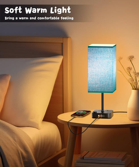 3 2 Bulb Dimmable, Bluetooth/WiFi RGB & USB Bedside Table Lamp with USB Charging Ports Outlets Power Strip, LED Light