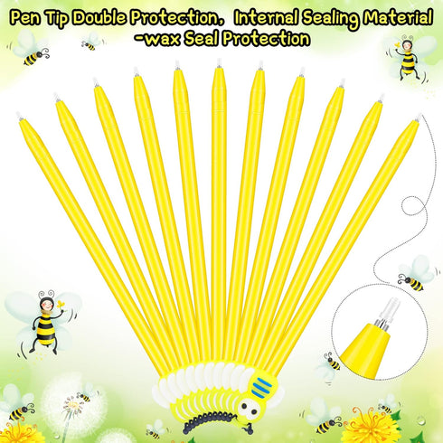 Fainne 60 Pcs Bee Pens, Black Ink Gel Pens for Kids, Cute Cartoon Fine Point Roller Marker Pens for Classroom