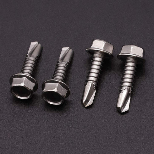 #10 x 1/2" (50 Pack) Hex Washer Head Self Drilling Screws - 410 Stainless Steel Self Tapping Sheet Metal Screws