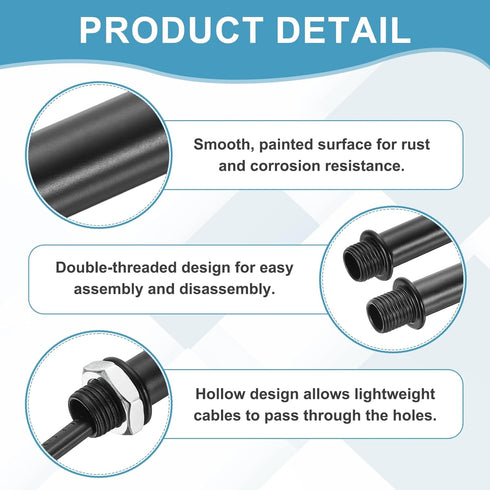 uxcell 2Set 200mm/7.87" M10 Straight Pipe Lamp Stems Rod Kit, Carbon Steel Double End Fine Thread Rod with Lock Nuts