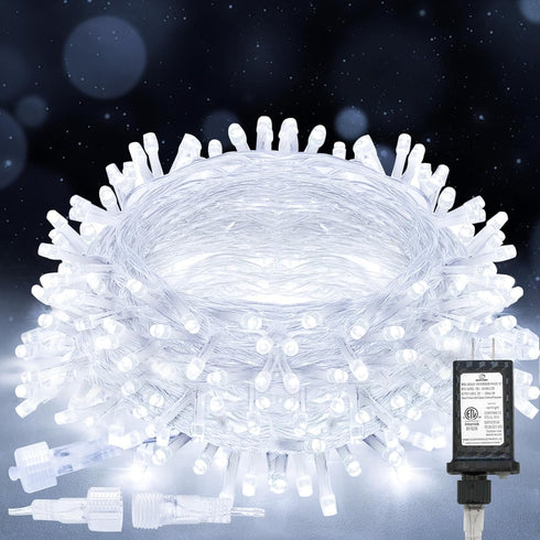 suddus 33ft 100 LED White String Lights with Timer, 12 Modes Christmas