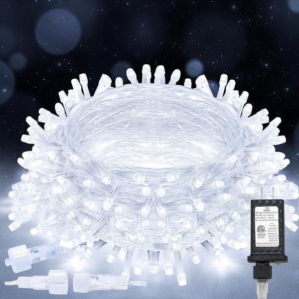 suddus 33ft 100 LED White String Lights with Timer, 12 Modes Christmas
