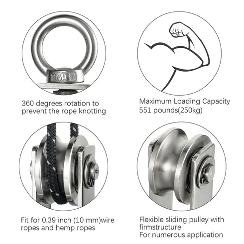 Cable Pulley Wheel Stainless Steel, Bearing Inside Rope Pulley for Gym Equipment, 4 Pack