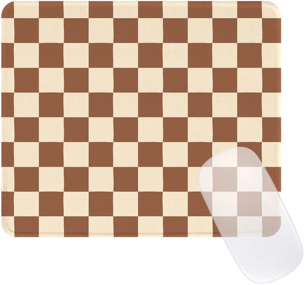 Ksriylm Cute Brown Mouse Pad,Retro Checkered Pattern Mousepad,Square Aesthetic Plaid Waterproof Grid Mouse
