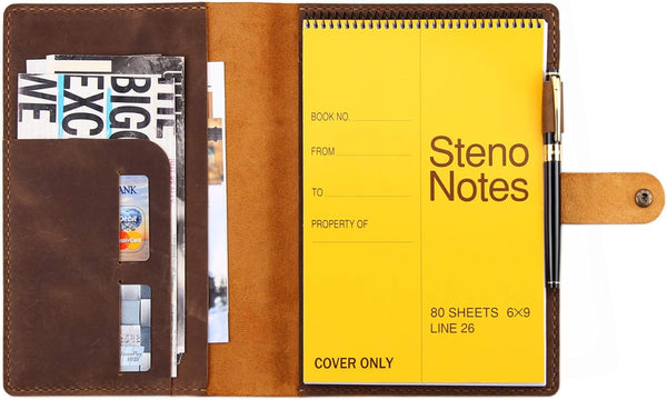 Leather Cover for 6"x9" Steno Notebook, Compatible with Spiral Steno Pads, Brown