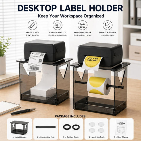 FVUILH 2-in-1 Acrylic Label Holder for Thermal Printer, Desktop Stand for Fan-Fold & Roll Shipping Labels. Stable
