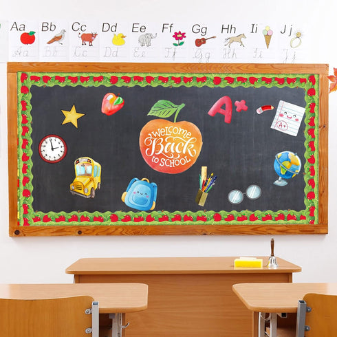 Quera Apples Scalloped Bulletin Board Stickers, Fruit Die-Cut Border Trim for Back-to-School Classroom Wall Decor