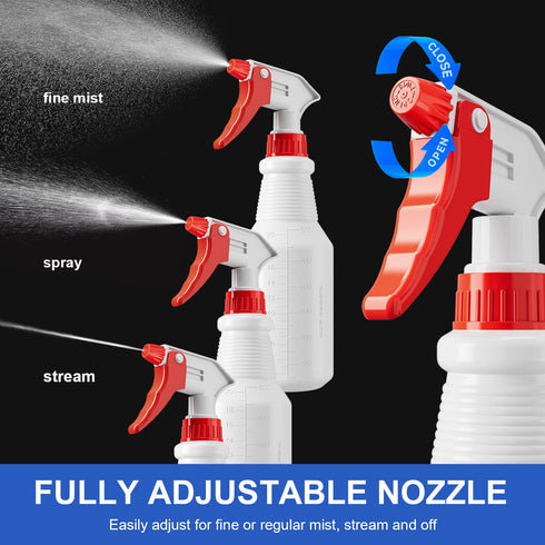 Spray Bottles (4 Pack, 24 Oz) Refillable Empty Plastic Water Spraying Bottle for Cleaning Solutions, Hair Spray, Car Detail, Watering Plants, Heavy Duty Mist Stream Sprayer with Measurement
