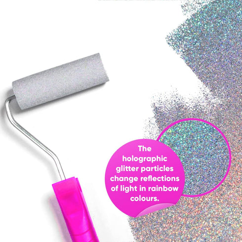 LEVAKA Holographic Silver Glitter Paint Additive for Walls - 14.11oz with 2 Buffing Pads