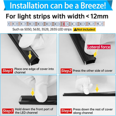 6Pack 3.3FT/1M U1SW 1M Muzata LED Channel Black Aluminum U Shape LED Strip Channel with Transparent Smoky Black Cover