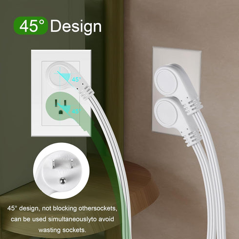 3 Outlet Power Strip Short Extension Cord Low-Profile Flat Plug Adapter - SPT-3 16AWG Power Cable Wire 3 Prong Grounded Multi Outlet ETL Listed White (1, 1FT)