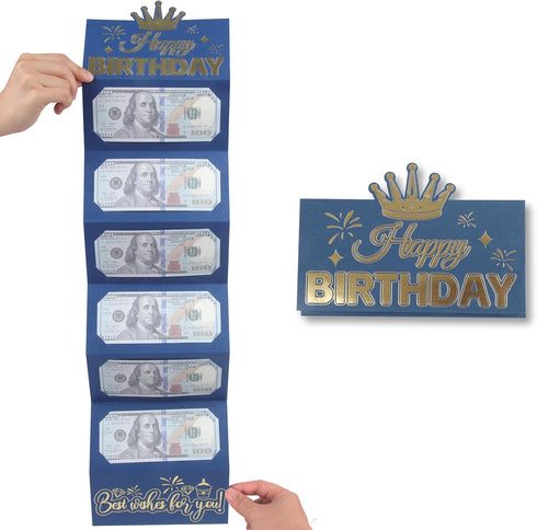 HOMANGA Birthday Money Envelope for Cash Gifts, Surprise Cash Holder for Men, Women, Kids, Blue Gold