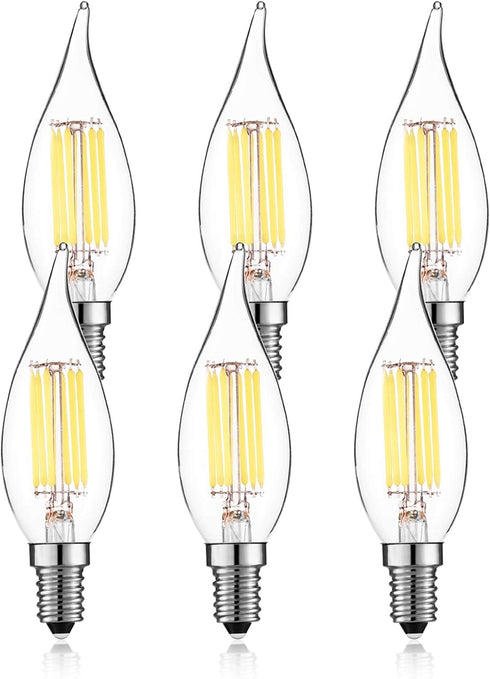 AMDTU 4000k Dimmable LED Chandelier Light Bulbs, 6 Pack, E12 Daylight White, 6W 60Watt Equivalent for Kitchen, Dining