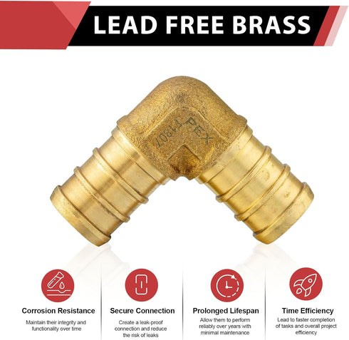 EFIELD Pex 3/4 Inch Elbow Brass Barb Crimp Fittings, Pack of 8 for Pex Tubing Connection