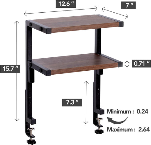 Clamp on Desk Shelf, 12.6 x 7 Inch 2-Tier Shelving Unit, Storage Tray for Office Home Desktop Organizer
