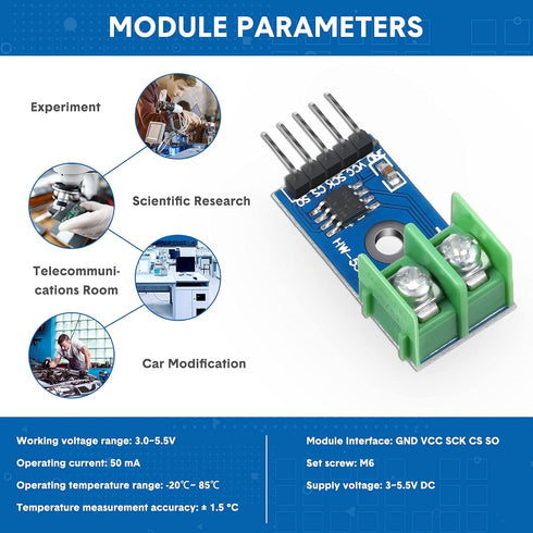 Weewooday 4 Sets Direct Current 3-5v Max6675 Themocouple Module and K Type Thermocouple Temperature Sensor Thermocouple Sensor Set M6 Screw with Cable Cord Compatible with Arduino/Raspberry Pi