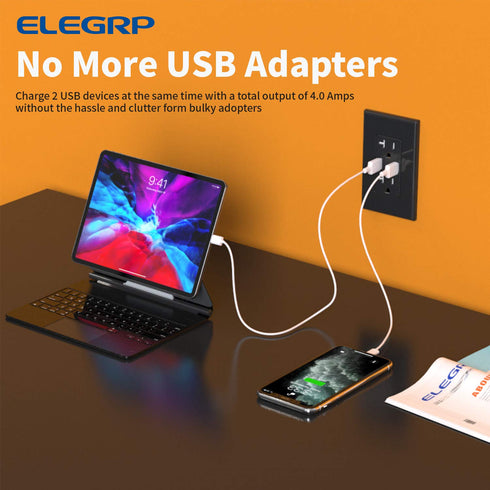 ELEGRP USB Wall Outlet Receptacle, 20 Amp Duplex Tamper Resistant, Dual 4.0 A USB Ports, Wall Plate Included, Glossy