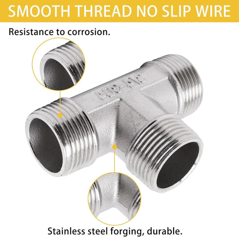 Tee Pipe Fittings 304 Stainless Steel Tee, 3/4" x 3/4" x 3/4" Male NPT Thread Adapter, 1 Pack