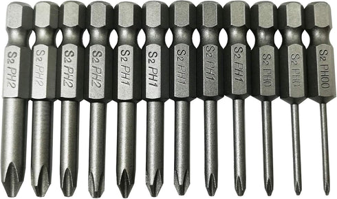 Phillips Cross Screwdriver Bits, 12Pcs 1/4 Hex Shank Magnetic Set, Electric Screwdriver Power Tools