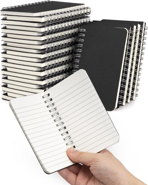 Mini Spiral Notebooks 3x5 Bulk, 30 Packs Pocket Memo Pads, Black Cardboard Cover for Home Office School (60 Sheets)