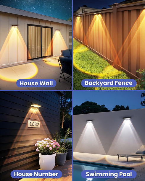 10 Pack 2 IP65 Solar Fence Lights Outdoor, Warm/Neutual/Cool White Fence Lights Solar Powered with LED, Waterproof