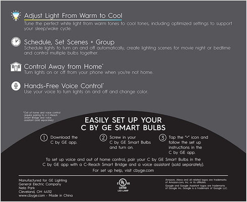 GE Lighting CYNC Smart Flood Light Bulbs, Bluetooth Enabled, Tunable White, Alexa and Google Assistant Compatible, 2