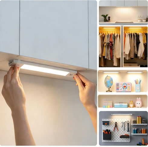 4 Pack, Closet 3 Counter Under Cabinet Lighting Wireless Motion Sensor LED Light with Remote, USB-C Rechargeable, Color