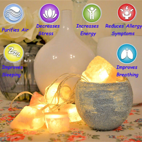 Himalayan Salt String Light with Rock,USB Fairy Lights Night Pink Salt Lamp ,Natural Hand Carved Himalayan Small String