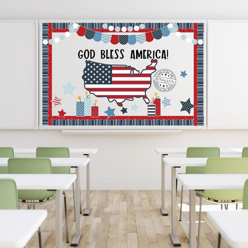 Whaline 82Pcs Patriotic Bulletin Board Decoration Kit - God Bless America Set with Star Cutouts for 4th of July