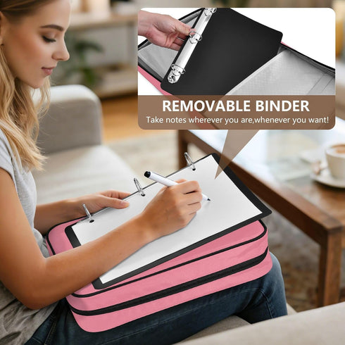 Wfrish Handle,1.25 Inch 3 500 6 Salmon Pink Zipper Binder Bag with Ring O-Ring Sheet Capacity Tab Expanding File Folder