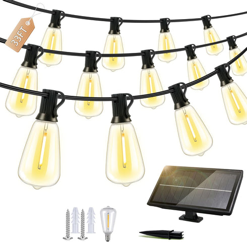 FUANXIEI Outdoor Solar String Lights Waterproof: ST38 33ft Shatterproof Patio Lights - Solar
