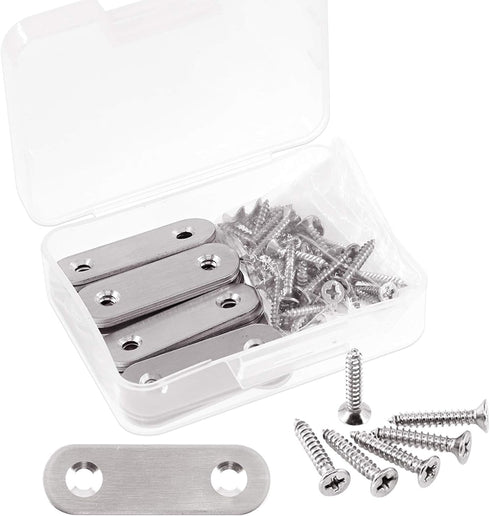 Glarks 20 Sets 50mm/2inch Stainless Steel Flat Brace Brackets with 40pcs Self Tapping Screws Set for Repair Fixing