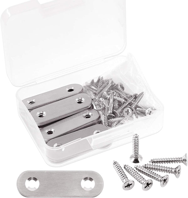 Glarks 20 Sets 50mm/2inch Stainless Steel Flat Brace Brackets with 40pcs Self Tapping Screws Set for Repair Fixing