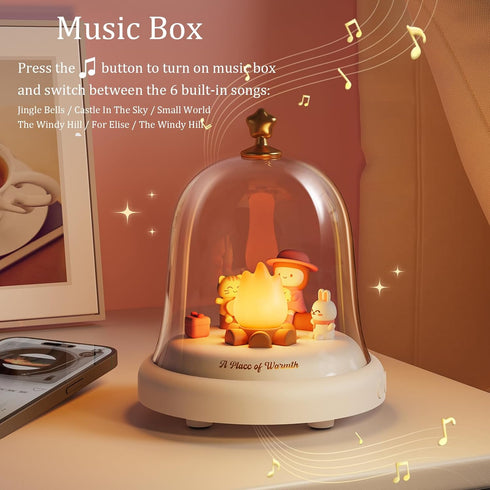kvppvt Dimmable Cute Flame Ambient Music Small Night Light with Music Box, Warm Light, Exquisite Decorative